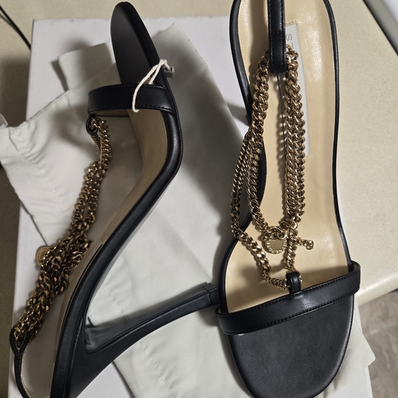 Stella McCartney Black Sandals with Gold Chain Detail